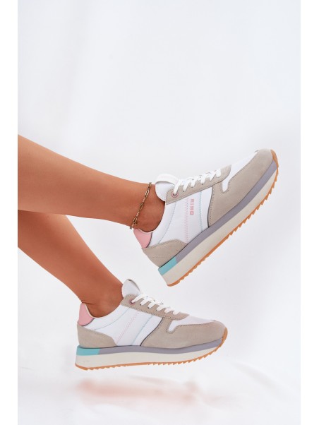 Suede Women's Sneakers Big Star RR274A047 HI-POLY SYSTEM Beige-White