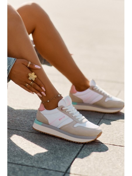 Suede Women's Sneakers Big Star RR274A047 HI-POLY SYSTEM Beige-White