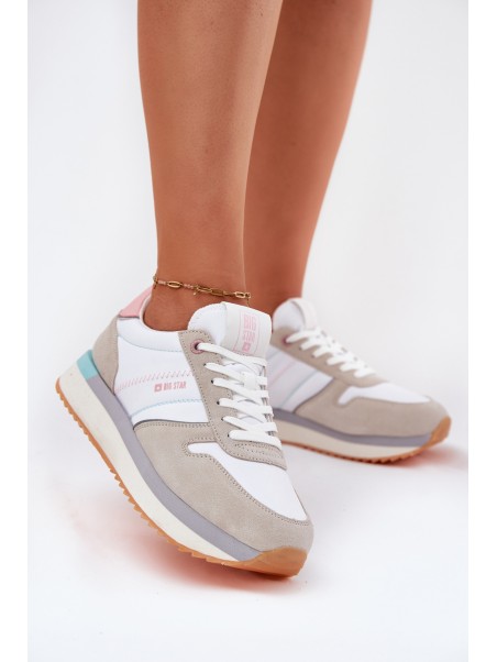 Suede Women's Sneakers Big Star RR274A047 HI-POLY SYSTEM Beige-White