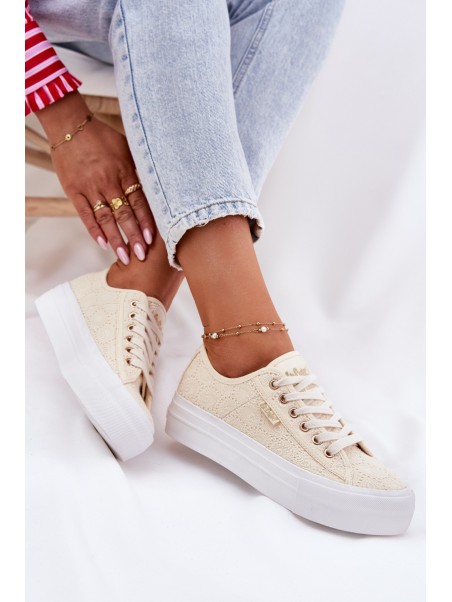 Moteriški sportbačiai su nėriniais Lee Cooper LCW-25-31-3440L Beige