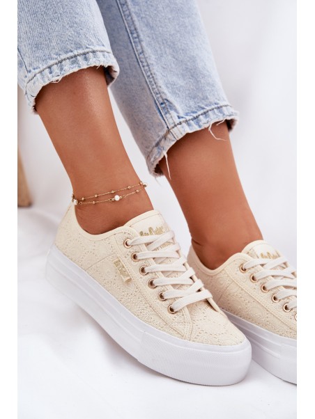 Moteriški sportbačiai su nėriniais Lee Cooper LCW-25-31-3440L Beige