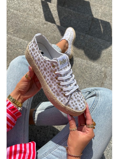 Patterned Women's Sneakers On Platform With Braiding Lee Cooper LCW-25-08-3648L White-Gold