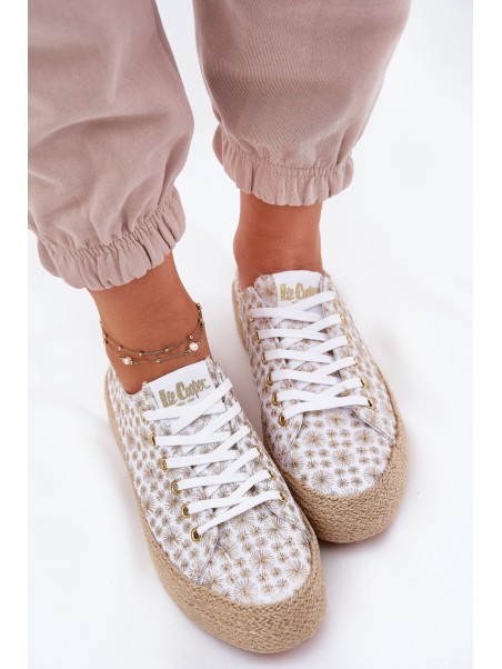 Patterned Women's Sneakers On Platform With Braiding Lee Cooper LCW-25-08-3648L White-Gold