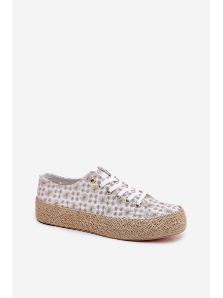 Patterned Women's Sneakers On Platform With Braiding Lee Cooper LCW-25-08-3648L White-Gold