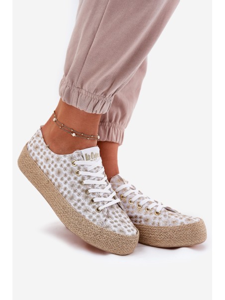 Patterned Women's Sneakers On Platform With Braiding Lee Cooper LCW-25-08-3648L White-Gold