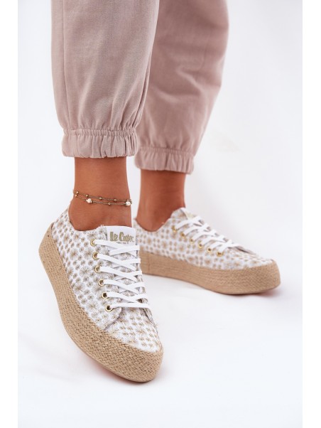 Patterned Women's Sneakers On Platform With Braiding Lee Cooper LCW-25-08-3648L White-Gold