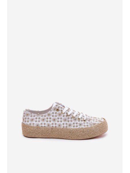 Patterned Women's Sneakers On Platform With Braiding Lee Cooper LCW-25-08-3648L White-Gold