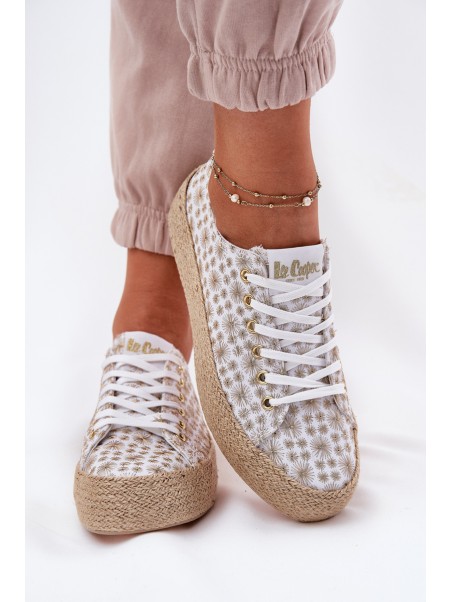 Patterned Women's Sneakers On Platform With Braiding Lee Cooper LCW-25-08-3648L White-Gold