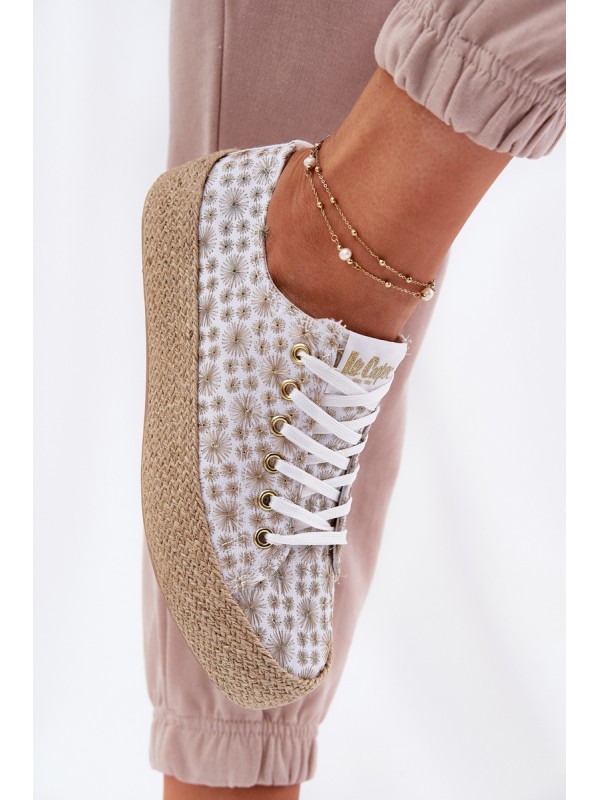 Patterned Women's Sneakers On Platform With Braiding Lee Cooper LCW-25-08-3648L White-Gold