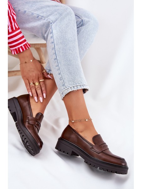 Classic Women's Moccasins Made Of Eco Leather Brown Enticca
