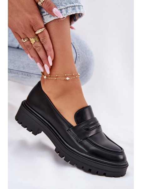 Classic Women's Moccasins Made Of Eco Leather Black Enticca
