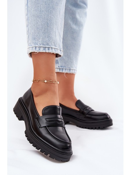 Classic Women's Moccasins Made Of Eco Leather Black Enticca