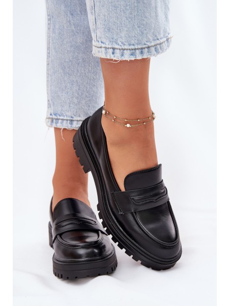 Classic Women's Moccasins Made Of Eco Leather Black Enticca
