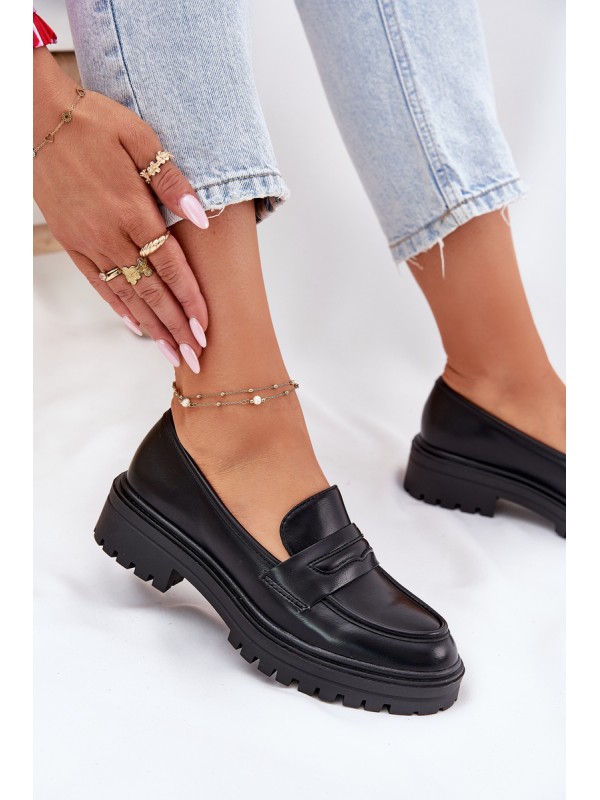 Classic Women's Moccasins Made Of Eco Leather Black Enticca