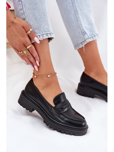 Classic Women's Moccasins Made Of Eco Leather Black Enticca