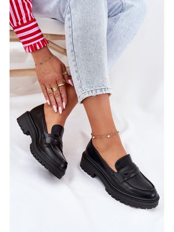 Classic Women's Moccasins Made Of Eco Leather Black Enticca