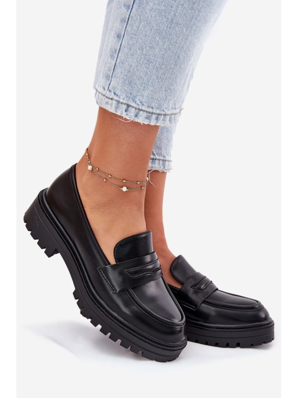 Classic Women's Moccasins Made Of Eco Leather Black Enticca