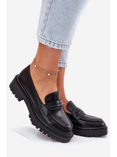 Classic Women's Moccasins Made Of Eco Leather Black Enticca