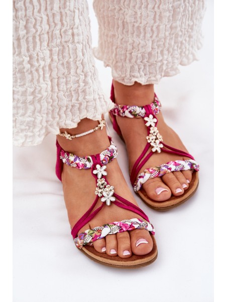 Flat Women's Sandals With Woven Straps And Clips Artiker Fuchsia 56C1314