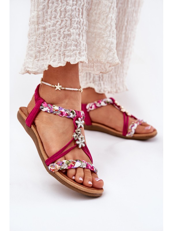 Flat Women's Sandals With Woven Straps And Clips Artiker Fuchsia 56C1314 2
