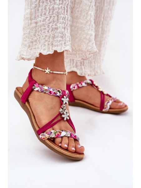 Flat Women's Sandals With Woven Straps And Clips Artiker Fuchsia 56C1314
