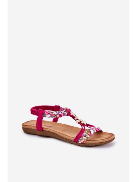 Flat Women's Sandals With Woven Straps And Clips Artiker Fuchsia 56C1314