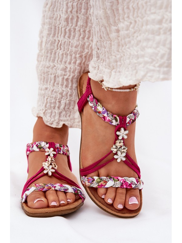 Flat Women's Sandals With Woven Straps And Clips Artiker Fuchsia 56C1314