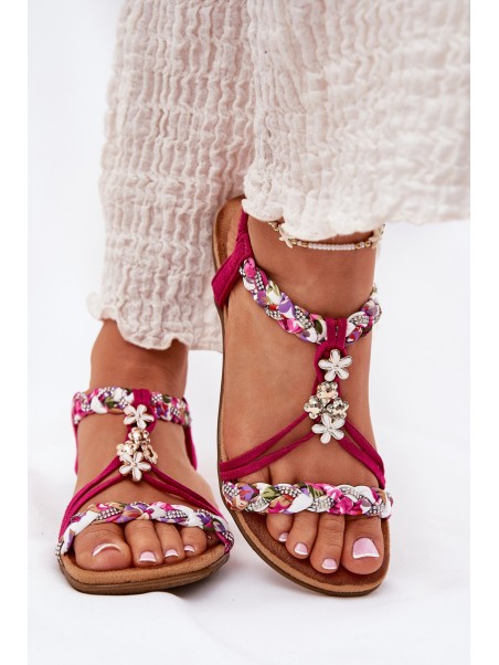Flat Women's Sandals With Woven Straps And Clips Artiker Fuchsia 56C1314