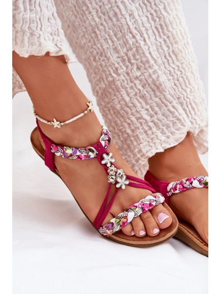 Flat Women's Sandals With Woven Straps And Clips Artiker Fuchsia 56C1314