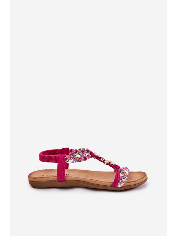 Flat Women's Sandals With Woven Straps And Clips Artiker Fuchsia 56C1314