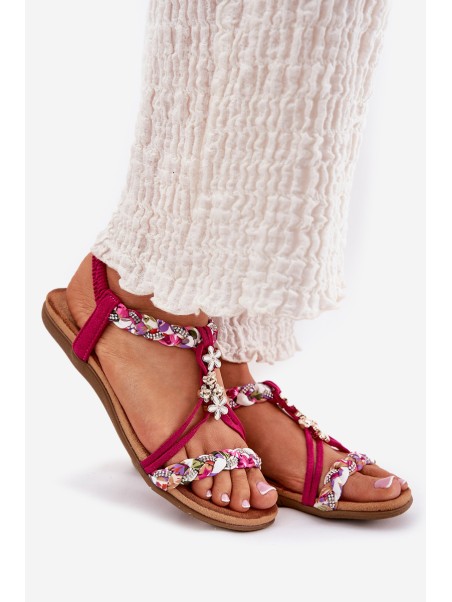 Flat Women's Sandals With Woven Straps And Clips Artiker Fuchsia 56C1314