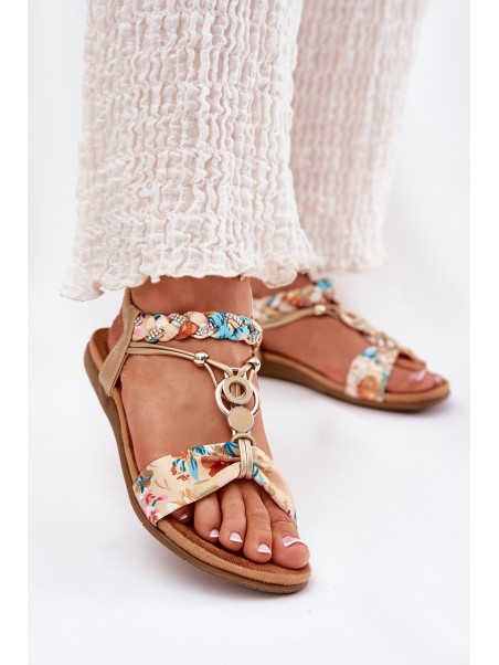 Women's Flat Sandals With Woven Strap And Decoration Artiker 56C1316 Gold