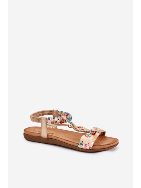 Women's Flat Sandals With Woven Strap And Decoration Artiker 56C1316 Gold