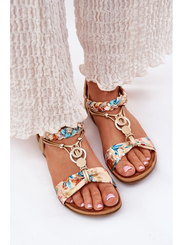 Women's Flat Sandals With Woven Strap And Decoration Artiker 56C1316 Gold