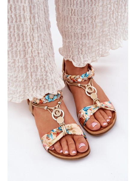 Women's Flat Sandals With Woven Strap And Decoration Artiker 56C1316 Gold