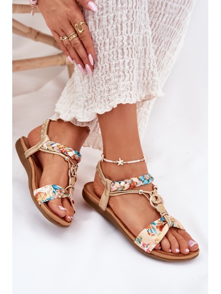 Women's Flat Sandals With Woven Strap And Decoration Artiker 56C1316 Gold