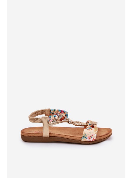 Women's Flat Sandals With Woven Strap And Decoration Artiker 56C1316 Gold