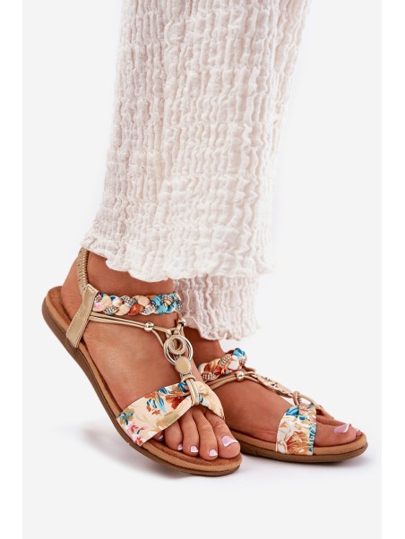 Women's Flat Sandals With Woven Strap And Decoration Artiker 56C1316 Gold