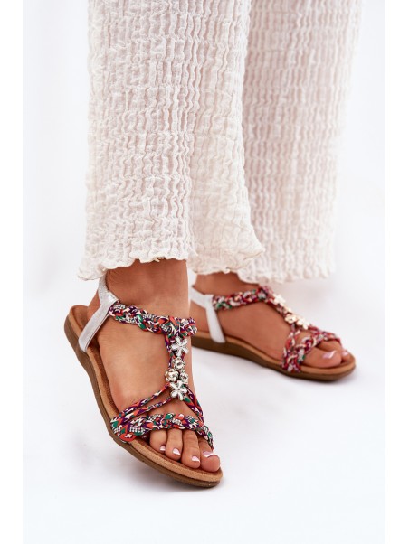 Women's Flat Sandals With Woven Straps And Accessories Artiker 54C1322 Multicolor