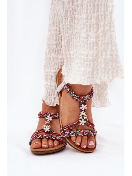 Women's Flat Sandals With Woven Straps And Accessories Artiker 54C1322 Multicolor