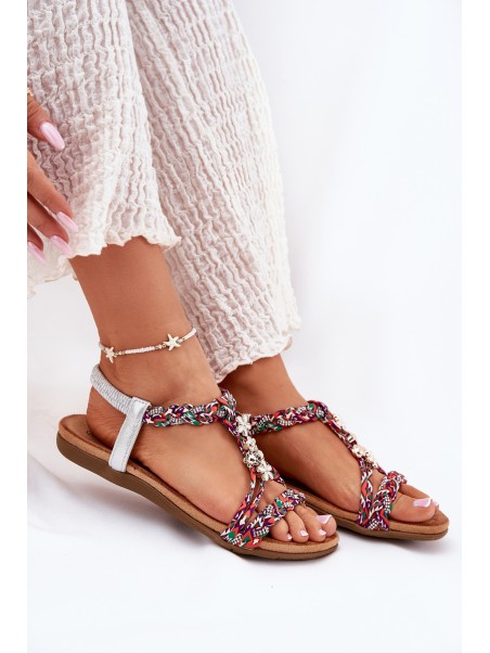 Women's Flat Sandals With Woven Straps And Accessories Artiker 54C1322 Multicolor