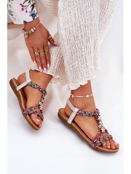 Women's Flat Sandals With Woven Straps And Accessories Artiker 54C1322 Multicolor