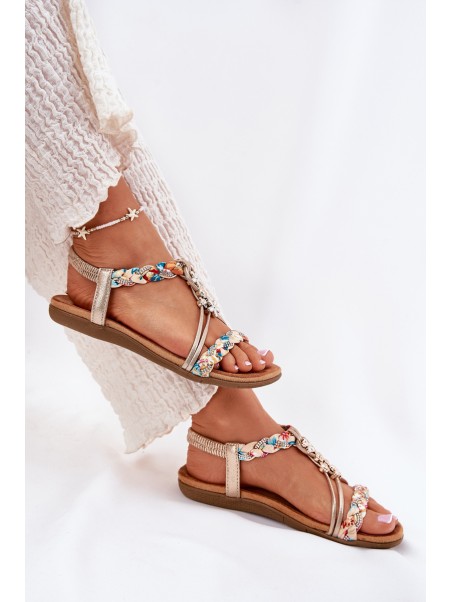 Ladies Flat Sandals With Woven Straps And Charms Artiker 54C1323 Gold