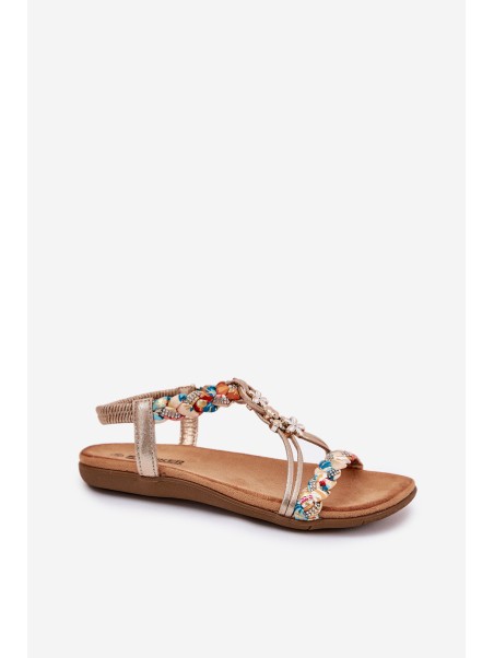 Ladies Flat Sandals With Woven Straps And Charms Artiker 54C1323 Gold