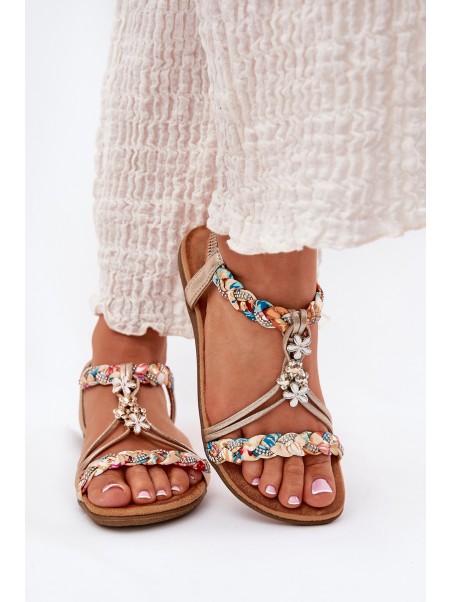 Ladies Flat Sandals With Woven Straps And Charms Artiker 54C1323 Gold