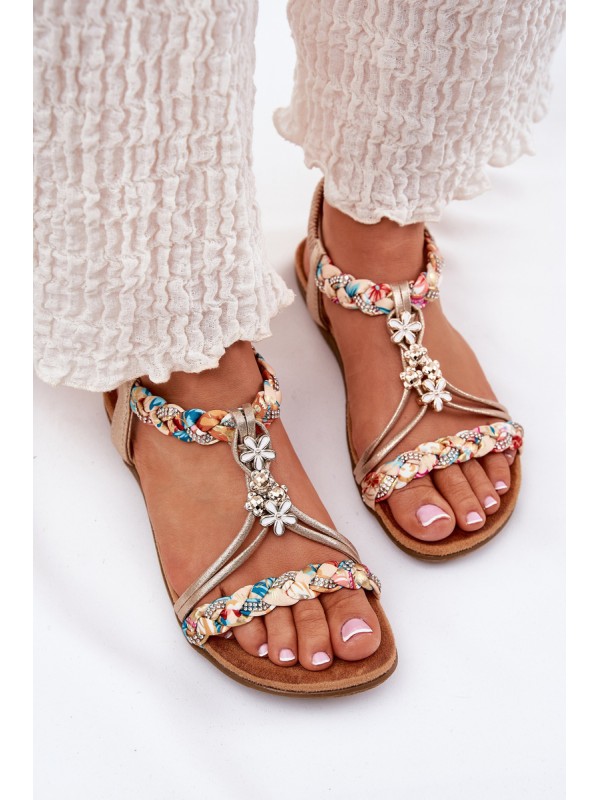 Ladies Flat Sandals With Woven Straps And Charms Artiker 54C1323 Gold