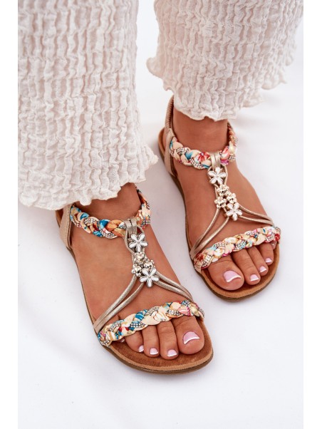 Ladies Flat Sandals With Woven Straps And Charms Artiker 54C1323 Gold