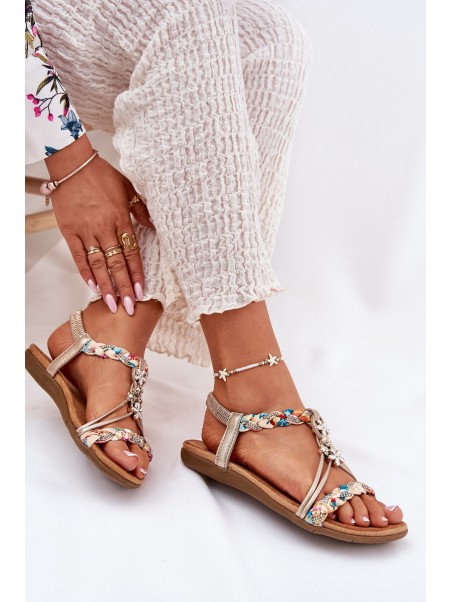 Ladies Flat Sandals With Woven Straps And Charms Artiker 54C1323 Gold