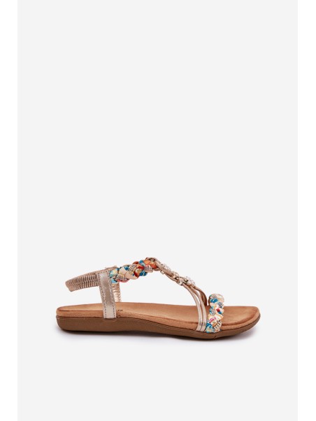 Ladies Flat Sandals With Woven Straps And Charms Artiker 54C1323 Gold