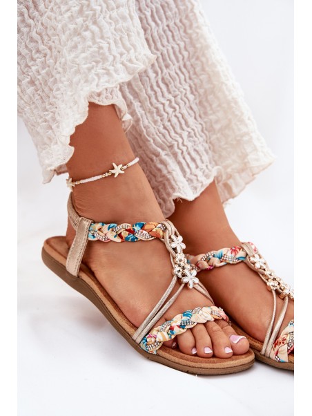 Ladies Flat Sandals With Woven Straps And Charms Artiker 54C1323 Gold